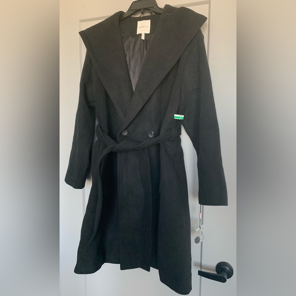 New Avec Les Filles Black Double Breasted Hooded Robe Coat Size XL Anthropologie - Picture 12 of 15